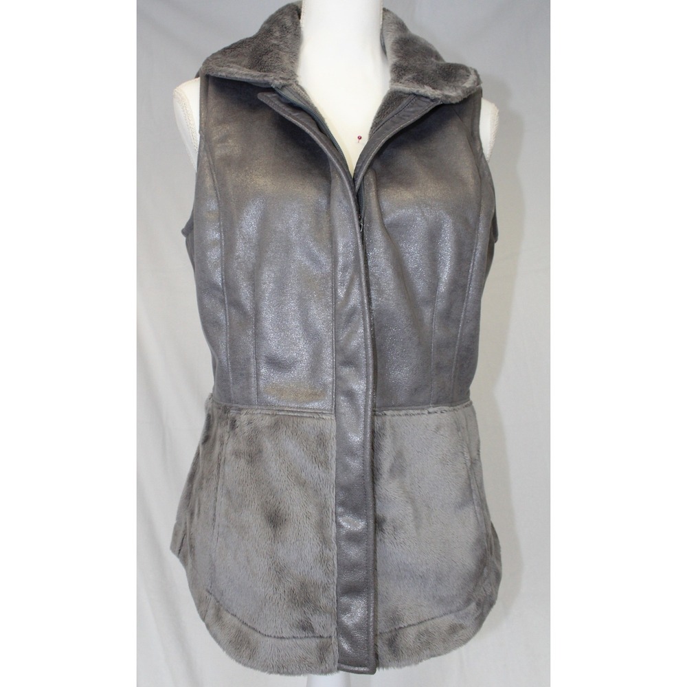 EP Pro Gray‎ Faux Shearling Vest Plush Lined Zip Front Cozy Winter Layer
